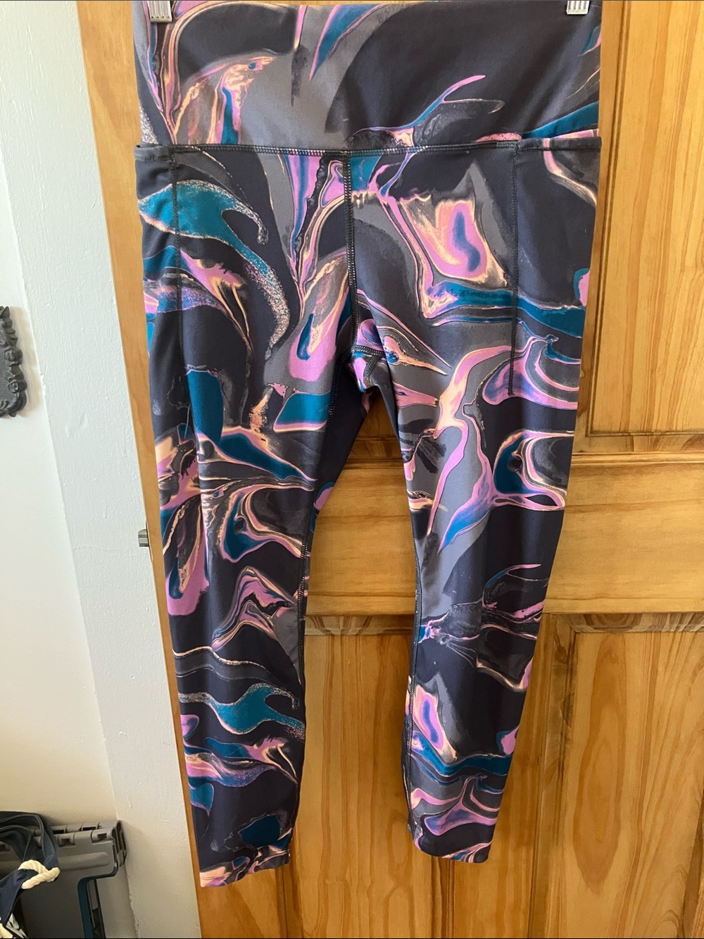 Avia Black Leggings with Pink and Teal Marble Print
